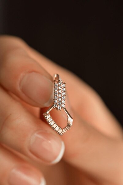 Erdobia Zirkon Taşlı Rose J Klips Minimal Gümüş Küpe