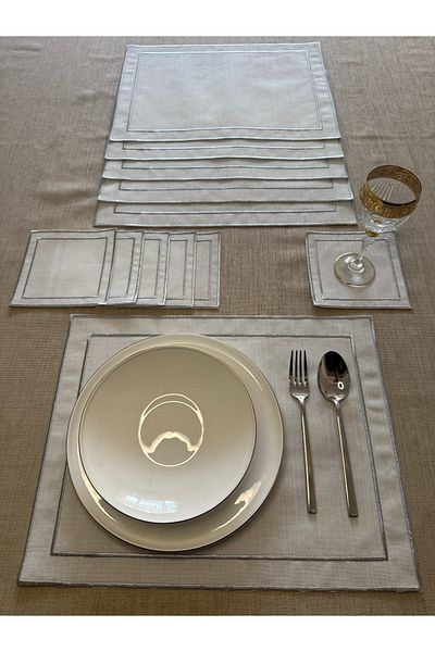 Smiling Home Silver Set of 12 - 6 Serving Napkins and 6 Presentation Napkins