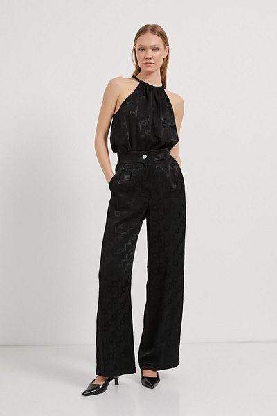 Arma Life Women's Elastic Waist Jacquard Palazzo Black Trousers