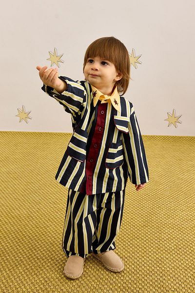 Fahhar Kids Navy Blue Striped Suit Set