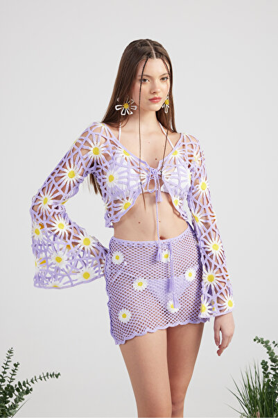 HOLLY LOLLY Floral Patterned Knitwear Pareo Doll Set Lilac