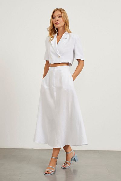 Arma Life Women's Buttoned Summer Basic Long White Linen Skirt