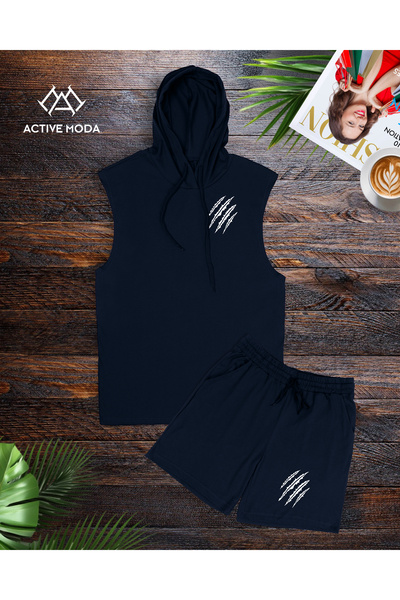 ACTIVE MODA قميص رياضي رجالي - خط مطبوع رياضي تركي، قطعتين قطن كبير الحجم
