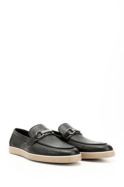 GÖNDERİ(R) Men's Black Buckle Genuine Leather Loafer Shoes