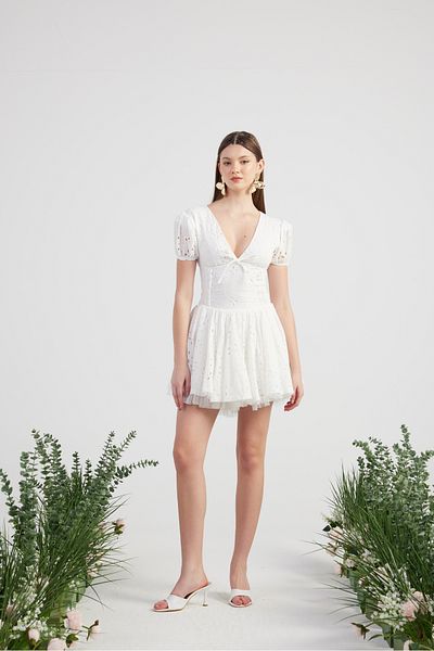 HOLLY LOLLY Scalloped Tutu Detailed Mini Tina Dress White