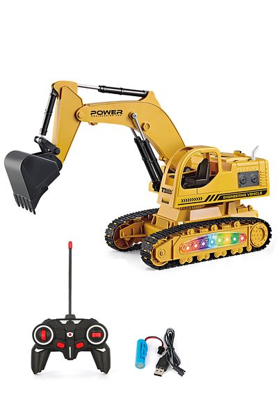 PLAYZO 6CH Remote Control Excavator Toy 1:16 Scale RC Construction Vehicle with Rechargeable Battery