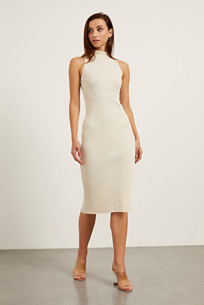 Arma Life Women's Ribbed Slit Sleeveless Summer Knitwear Dress