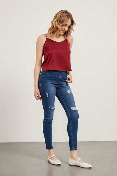 Arma Life Women's Laser Cut Ripped Skinny Blue Jeans