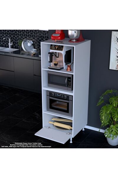 Modilayn Loya Loya 1 Kapaklı 59,6 x 162,8 x 56 cm 4 Göz Bölmeli Mikrodalga Mini Fırın Dolabı Mutfak Dolabı
