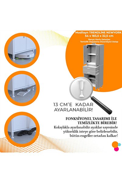 Modilayn 4 Kapaklı 2 Cekmeceli Mutfak Dolabı Banyo Dolabı Ofis Dolabı