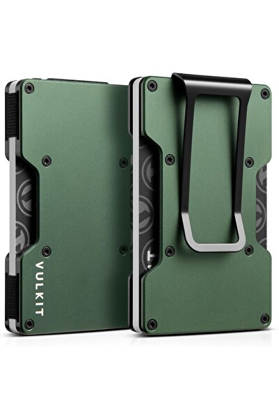 VULKIT محفظة معدنية رفيعة، مع مشبك للنقود، حماية RFID، حامل بطاقات بسيط، سعة 12-15 بطاقة