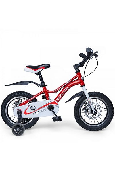 KidsCare Children's bicycle for 2-4 years, 12 inch wheels, with training wheels and disc brakes, red