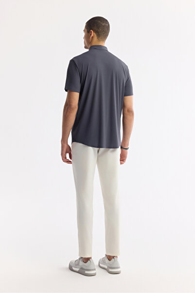 Avva Men's Anthracite Classic Collar Technical Fabric Short Sleeve Comfort Fit Shirt A51Y2141