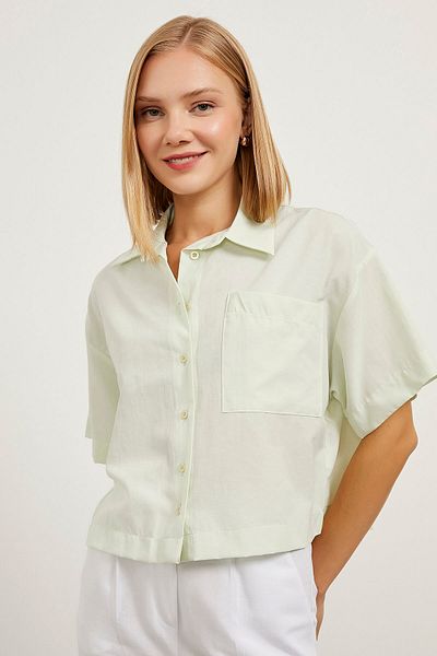 Arma Life Cămașă verde crop oversize cu mânecă scurtă pentru femei