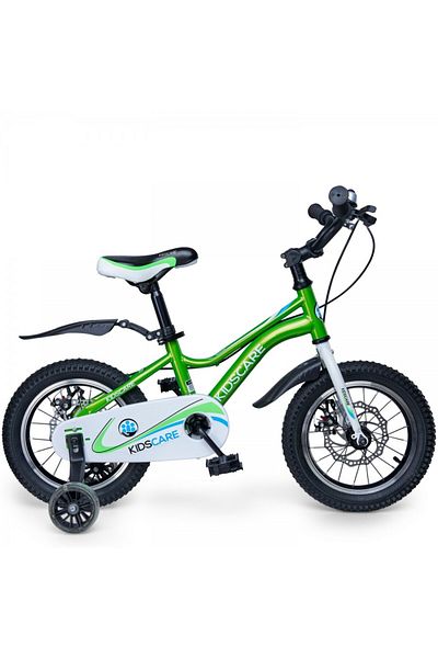 KidsCare Children's bicycle for 2-4 years, 12 inch wheels, with training wheels and disc brakes, green