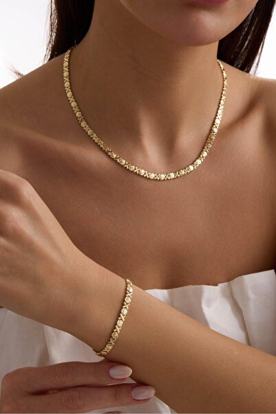 Tufanlar Kuyumculuk 14 Ayar Sarı Geometrik Desenli Altın Düğün Seti