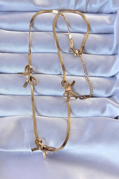 Skygo 316L Steel Gold Color Italian Bow Necklace with Chain - Tj-Bko9259