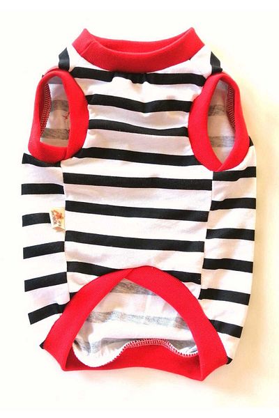 PATİBÖR Black and White Striped Dog Tank Top with Heart Detail