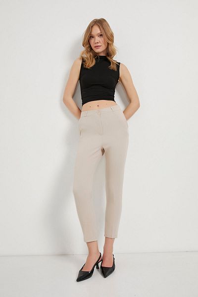Arma Life Women's Narrow Leg Side Pocket Classic Stone Fabric Trousers