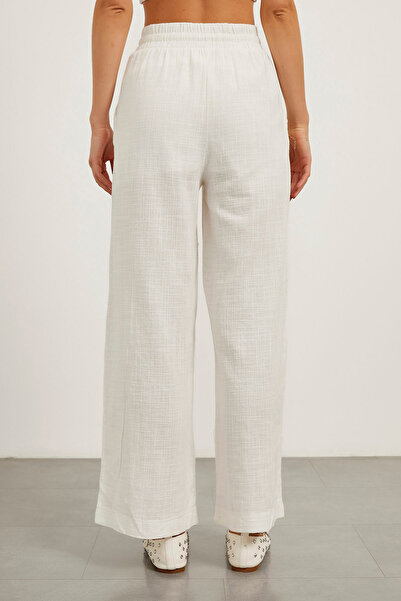 Arma Life Kadın Keten Karışımlı Beli Lastikli Beyaz Pantolon