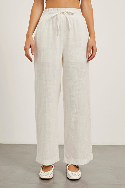 Arma Life Kadın Keten Karışımlı Beli Lastikli Beyaz Pantolon