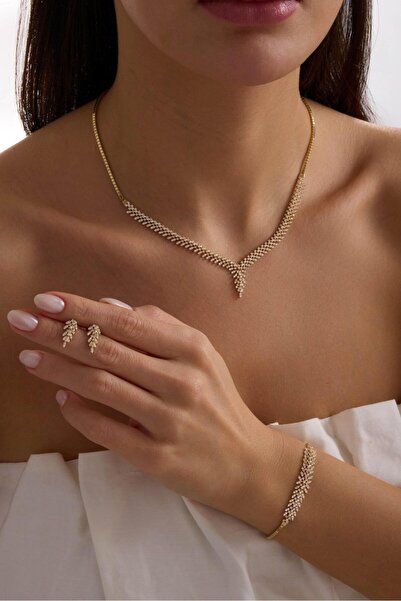 Tufanlar Kuyumculuk 14 Ayar Sarı Taşlı Gerdanlık Altın Düğün Seti