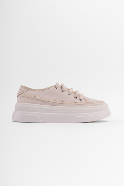 SHOEMARK Quiin Bej Keten Bağcık Detaylı Yüksek Taban Kadın Sneaker