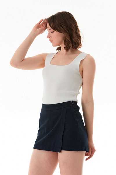 Fulla Moda Βασική μπλούζα πλεκτή με τετράγωνο γιακά