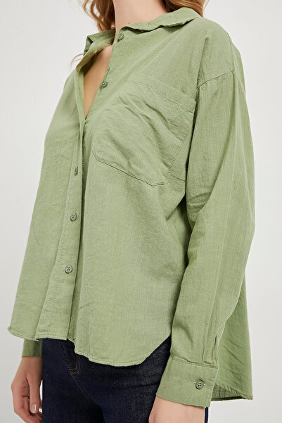 Arma Life Women's Oversize Long Sleeve Green Shirt with Pockets