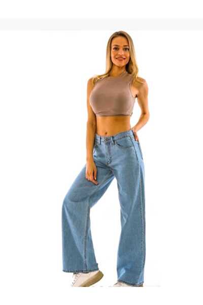 Lixera Světle modré kalhoty Palazzo Jean z Lycry s extra super vysokým pasem