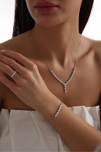 Tufanlar Kuyumculuk 14 Ayar Beyaz Damla Taşlı Altın Düğün Seti