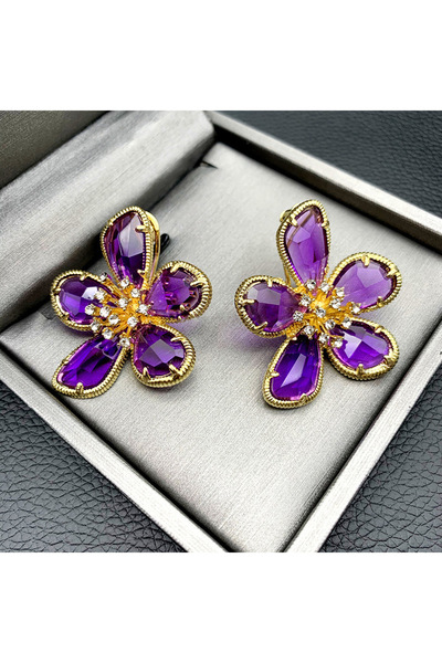 Choice Purple Fashion Crystal Flower Stud Earrings Brooch Ring Jewelry for Wo...