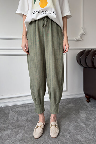 MAGARDE Elastic Waist Jogger Linen Trousers - Khaki