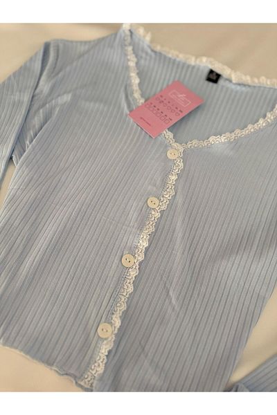 MH Moony Homewears Set de pijamale moale din twill albastru
