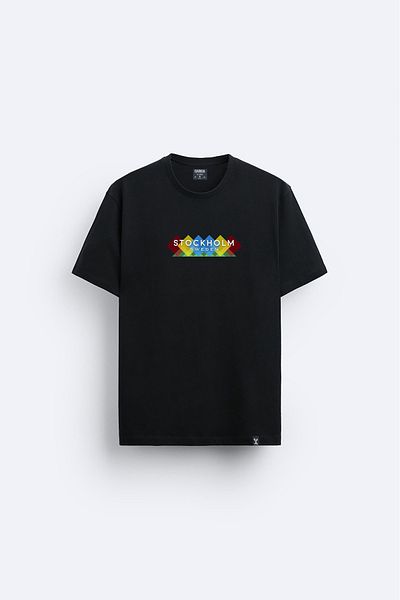 Darkia Stockholm, Sweden Capital Stockholm Printed Crew Neck Regular Fit Black T-Shirt T-Shirt