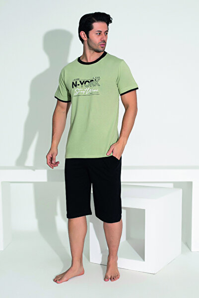 REMSA Men's Shorts Tshirt Pajama Set 25258 Khaki