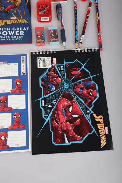 SPIDERMAN مجموعة قرطاسية سبايدرمان المرخصة مكونة من 14 قطعة، ملف جاف، ملصق مدرسي، لوحة مذكرة، 3 أقلام رصاص، STAY