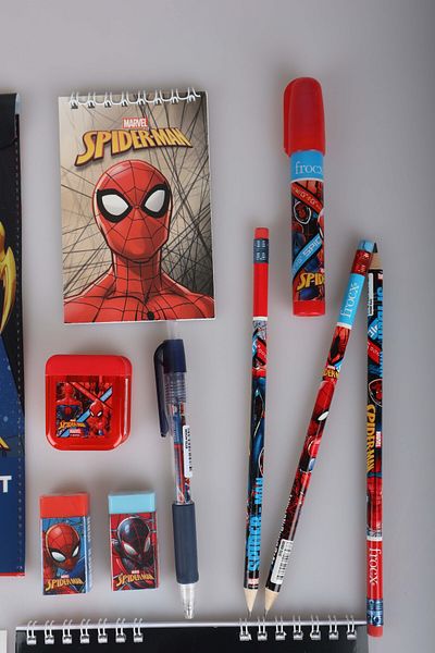 SPIDERMAN Licence Spiderman 14 Pieces Stationery Set, Fencework File, School Label, Pad, 3 Pieces of Lead Pencils, Stay