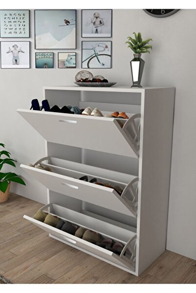 Modilayn Düşer Kapaklı Ayakkabılık 3 Kapaklı