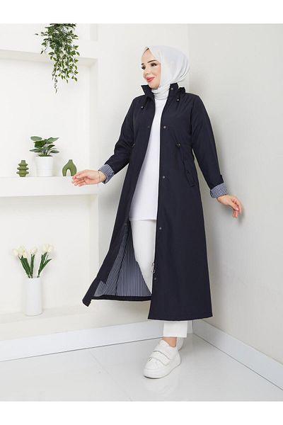 Dabenti women style Women's Ankle Striped Long Hidden Zipper (130 Size) Trench Coat