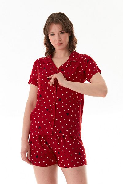 Fulla Moda Set de pijamale cu guler de cămașă cu model de inimă