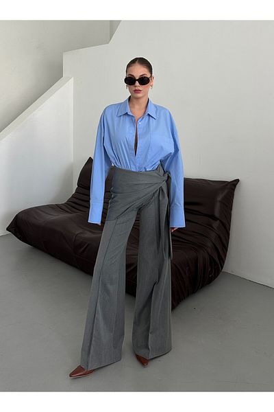Laluvia Anthracite Side Tie Detailed Design Trousers