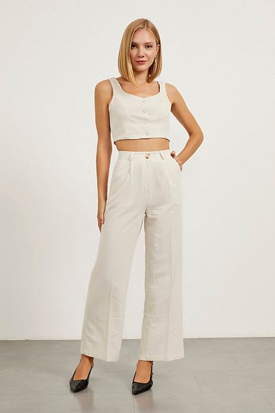 Arma Life Pantaloni Palazzo Ecru cu talie înaltă pentru damă