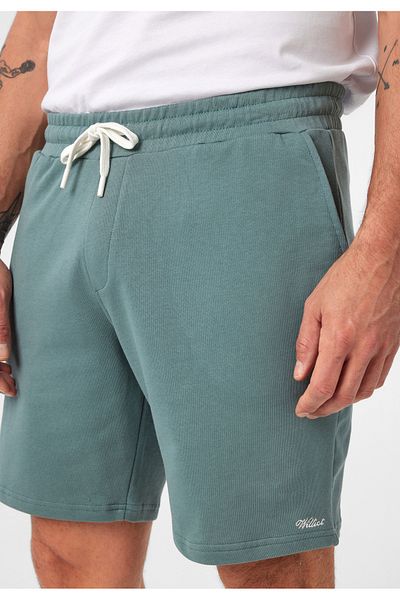 Williot Moreno Matte Green Regular Fit Cotton Embroidered Waist Adjustable Pocket Men's Bermuda Shorts