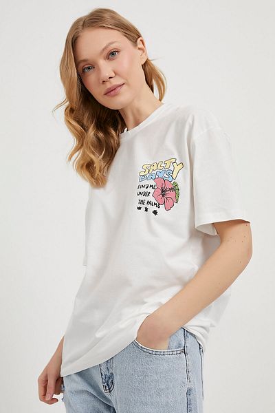 Arma Life Women's Front Back Print Patterned Oversize White T-Shirt