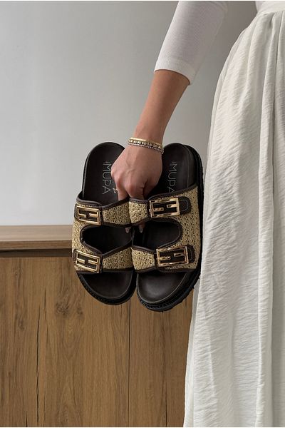 Mupa Shoes Γυναικείες Ψάθινες Παντόφλες ΠΟΥΛΟΣ ΚΑΦΕ