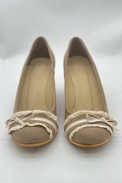 SWORD Summer Shoes - Cream Wedge Heeled Bow Detailed Comfortable High Heeled Women's Shoes