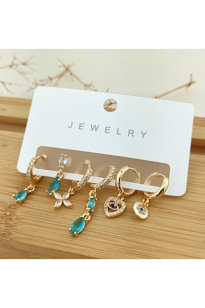 AychaAksesuar Steel Vip Blue Zircon Stone 6 Lı Earring Set Set Earrings