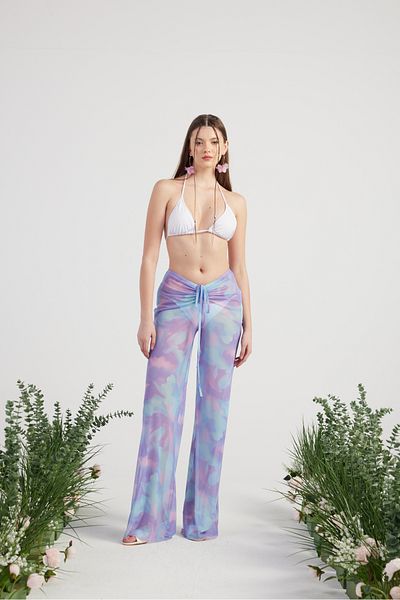 HOLLY LOLLY Waist Rope Detailed Tulle Pareo Shirred Trousers Lilac