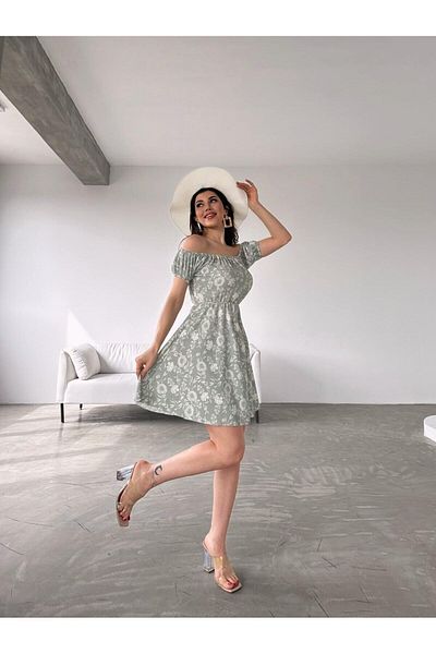BRAXELL Madonna Collar Patterned Dress